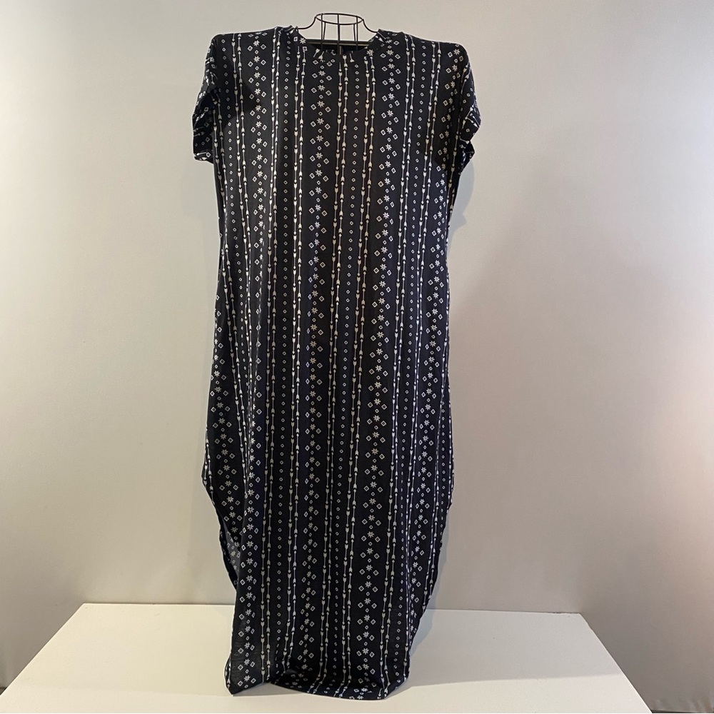 NWT Anrebess Short Sleeve Split Maxi Black White Beach Dress with Pockets 2XL